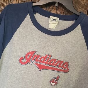 Vintage Men's Lee Sport Raglan Grey Blue Cleveland Indians Chief Wahoo Size XL